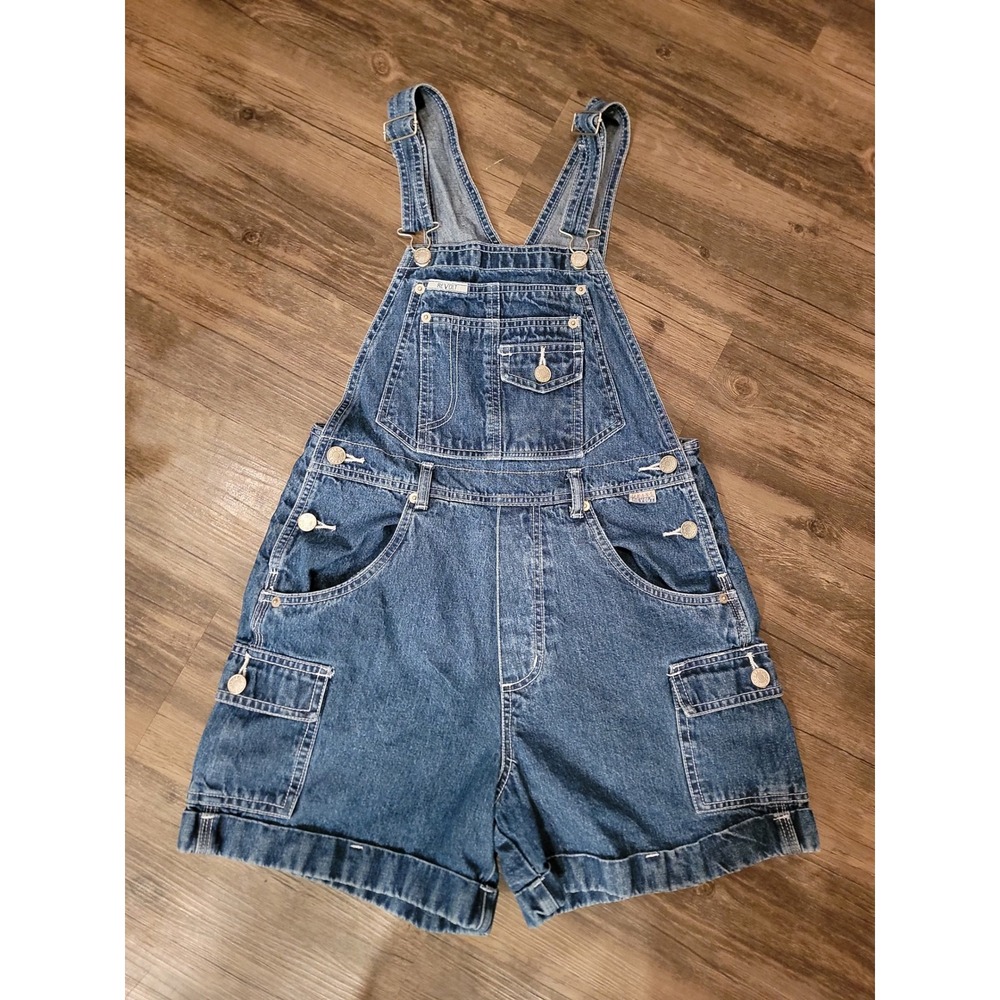 Vintage Revolt Denim Shortalls Medium Wash Cargo Pocket Overalls Womens Small